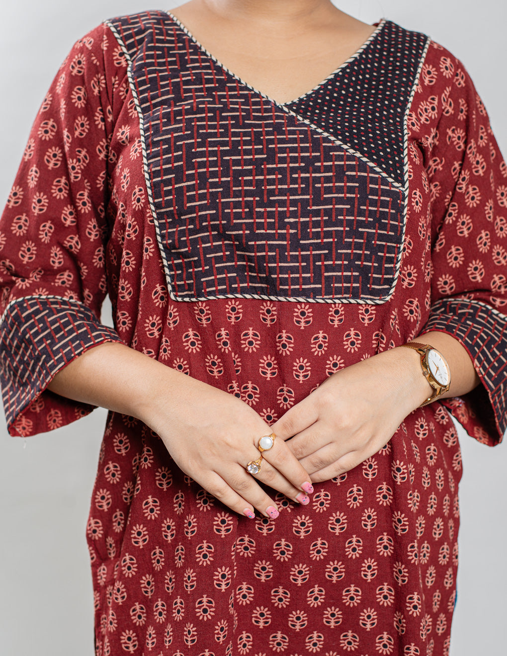 Maroon Pure Cotton Ajrakh Kurti