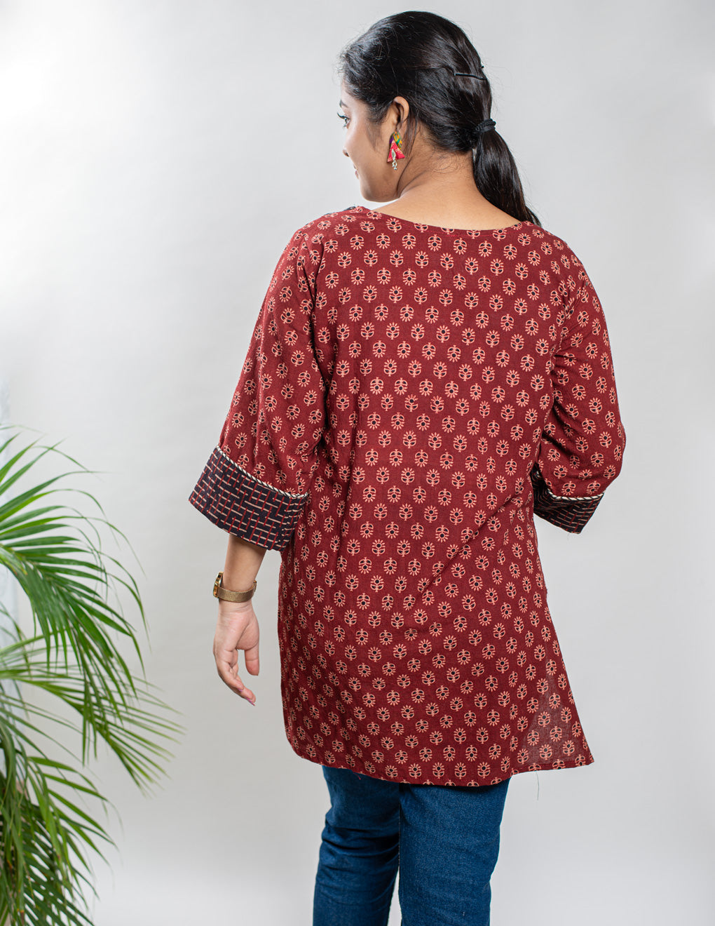 Maroon Pure Cotton Ajrakh Kurti
