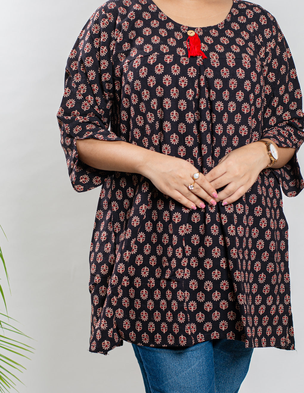 Black Pure Cotton Ajrakh Top