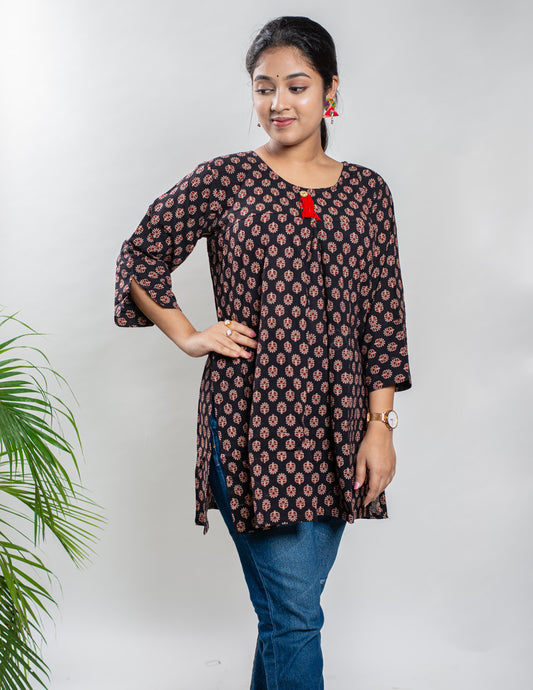 Black Pure Cotton Ajrakh Top