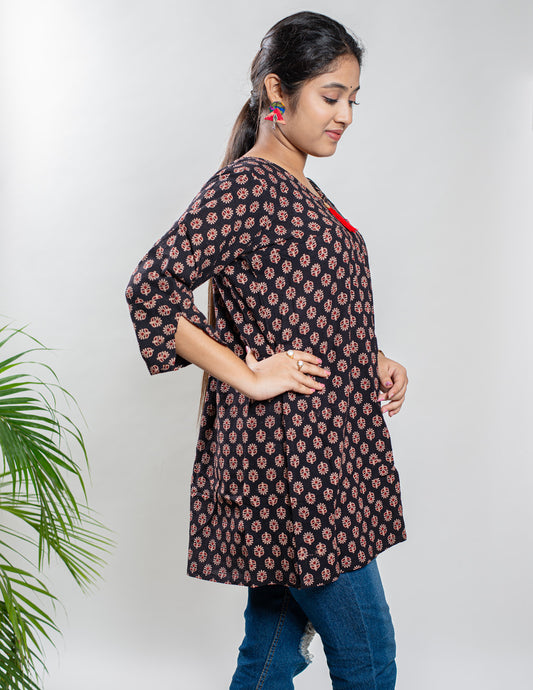 Black Pure Cotton Ajrakh Top