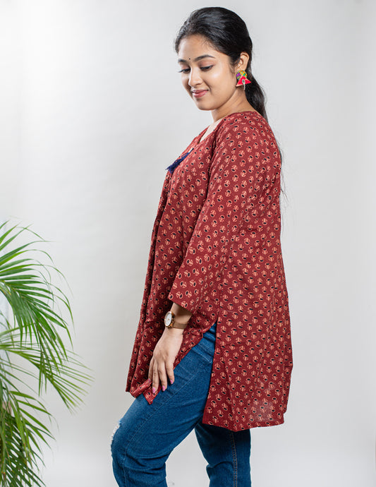 Maroon Pure Cotton Ajrakh Top