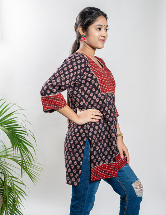 Black Pure Cotton Ajrakh Kurti