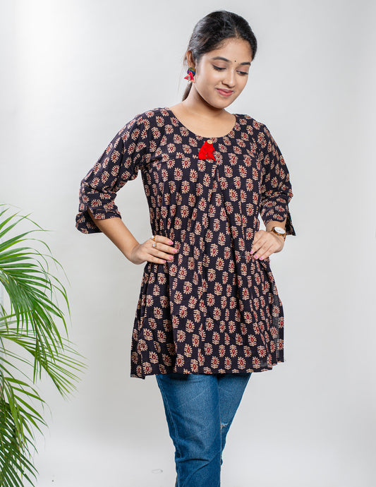 Black Pure Cotton Ajrakh Top