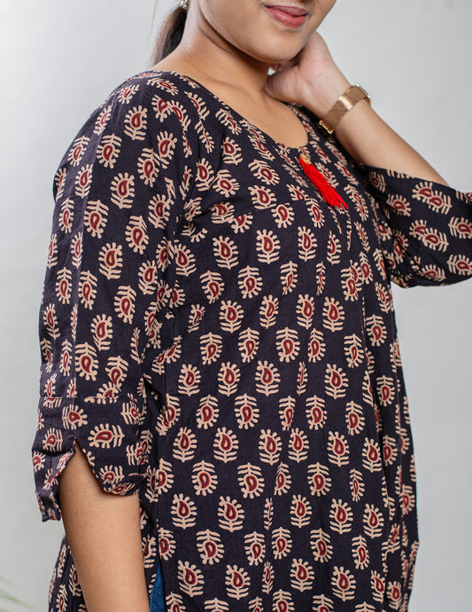 Black Pure Cotton Ajrakh Top
