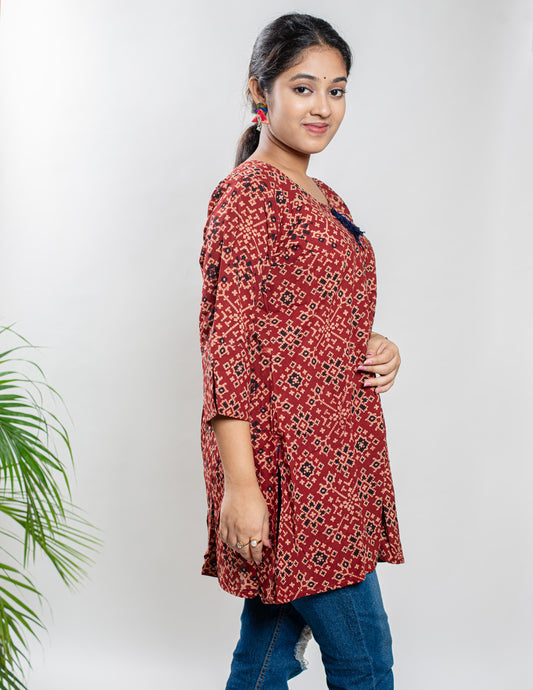 Maroon Pure Cotton Ajrakh Top