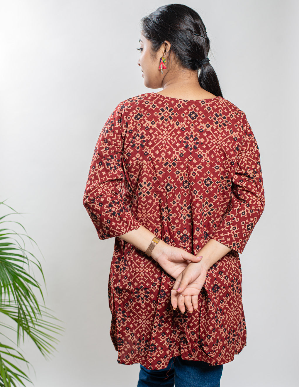 Maroon Pure Cotton Ajrakh Top