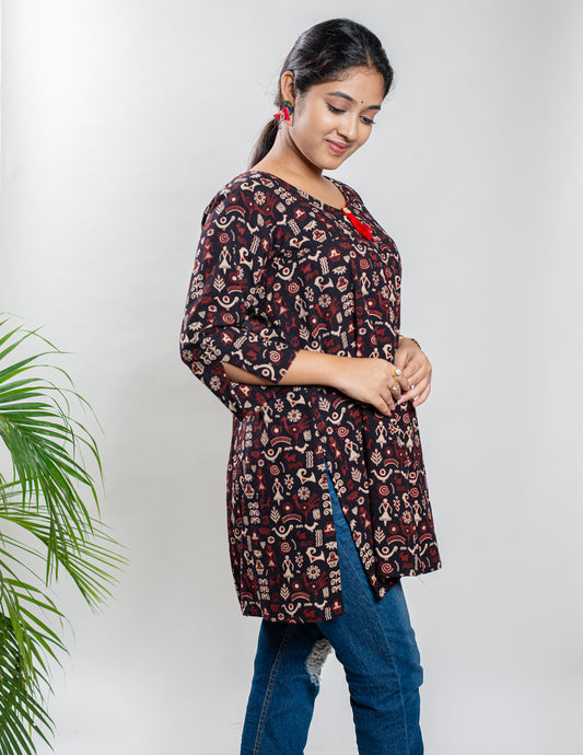 Black Pure Cotton Ajrakh Top