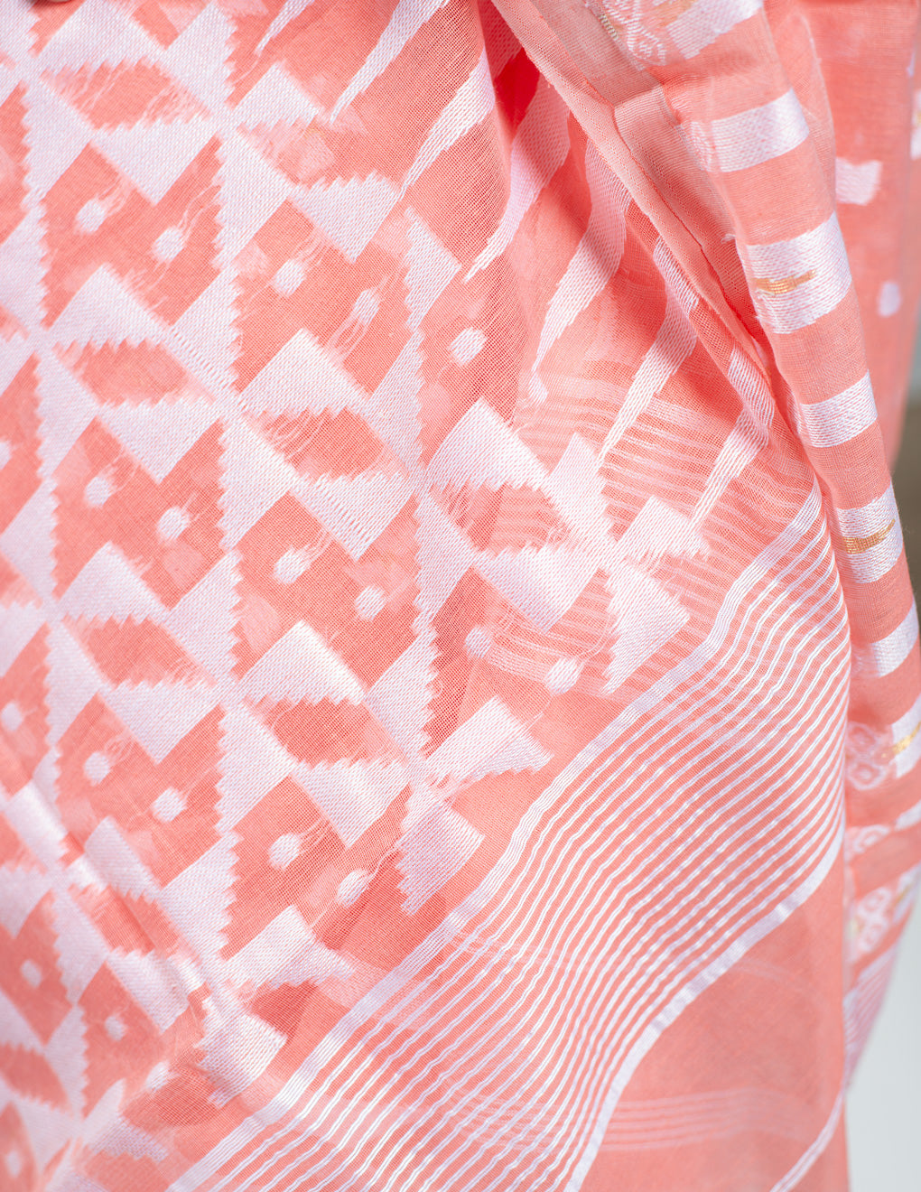 Salmon Handloom Cotton Soft Jamdani Saree