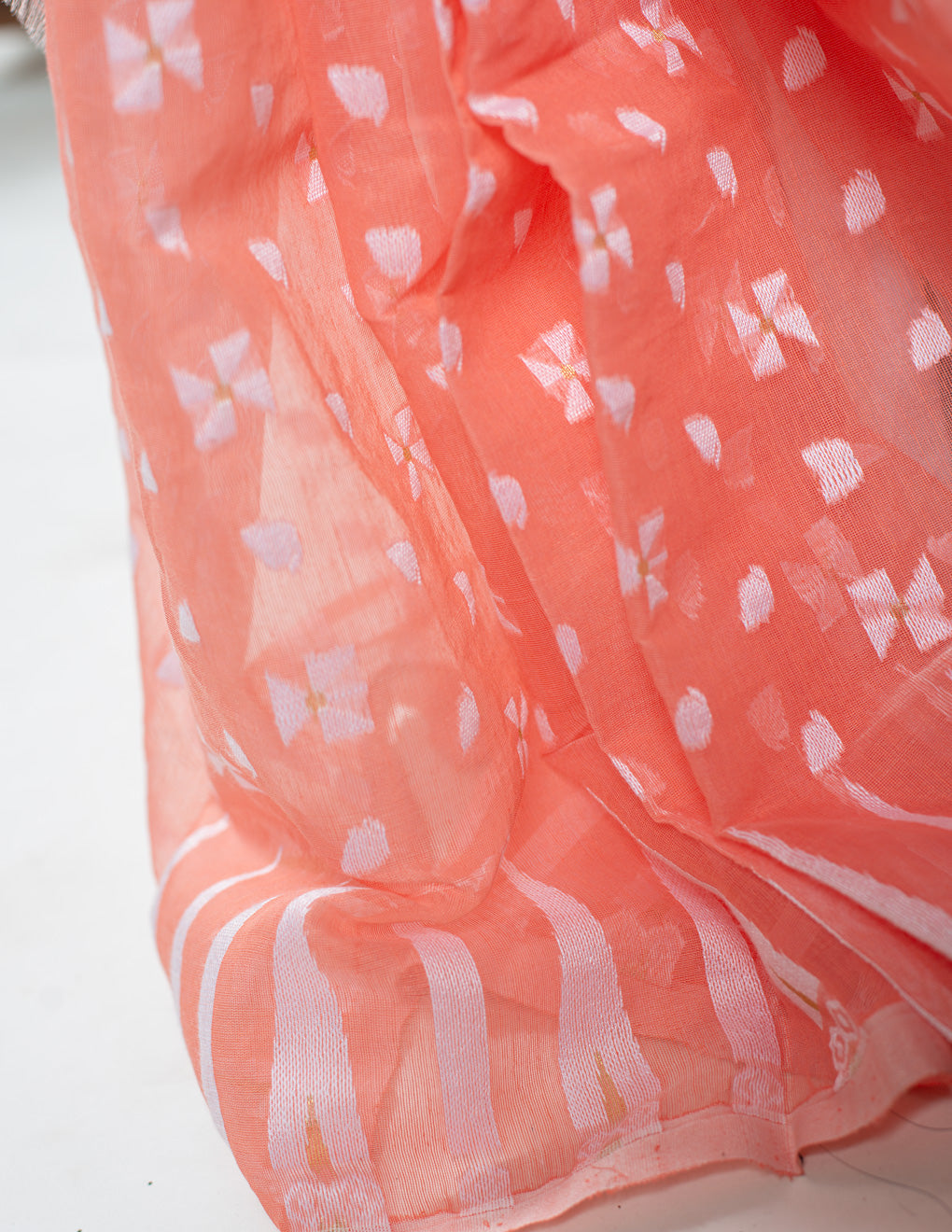 Salmon Handloom Cotton Soft Jamdani Saree