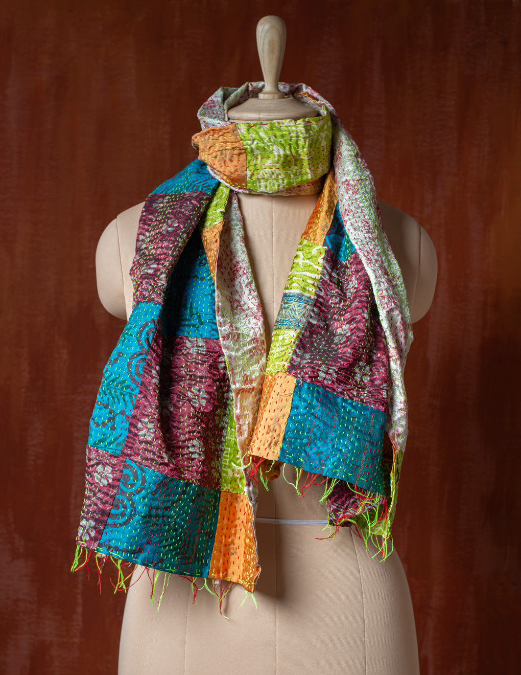Bengal Kantha Patchwork Silk Stole Reversible