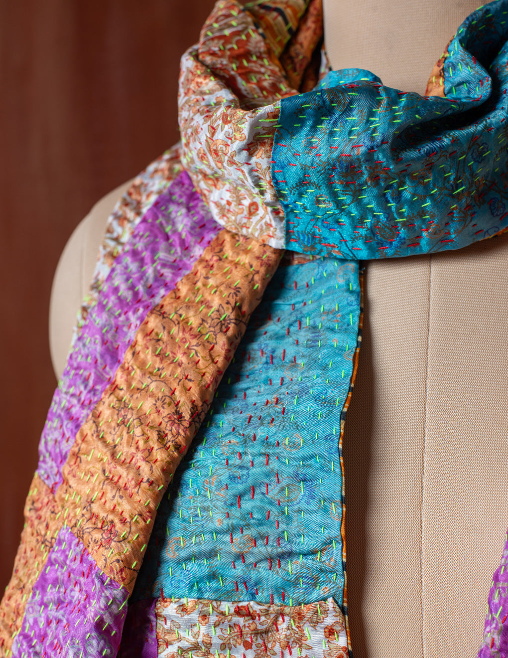 Bengal Kantha Patchwork Silk Stole Reversible