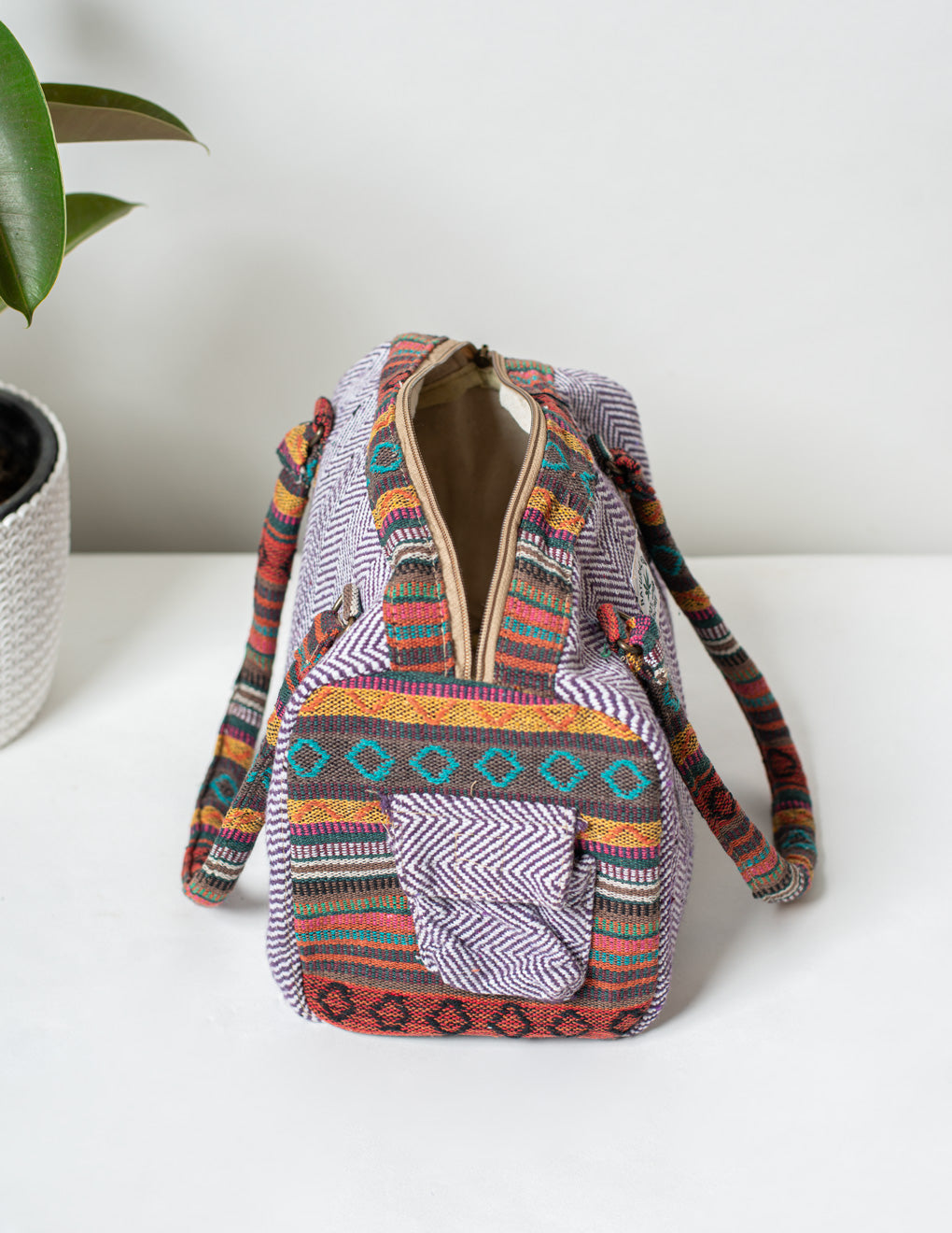 Violet Natural Fiber Duffle Handbag for Women