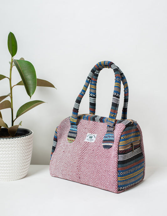 Red Natural Fiber Duffle Handbag for Women