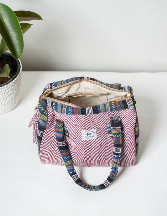 Red Natural Fiber Duffle Handbag for Women