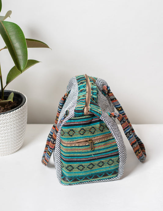 Black Natural Fiber Duffle Handbag for Women