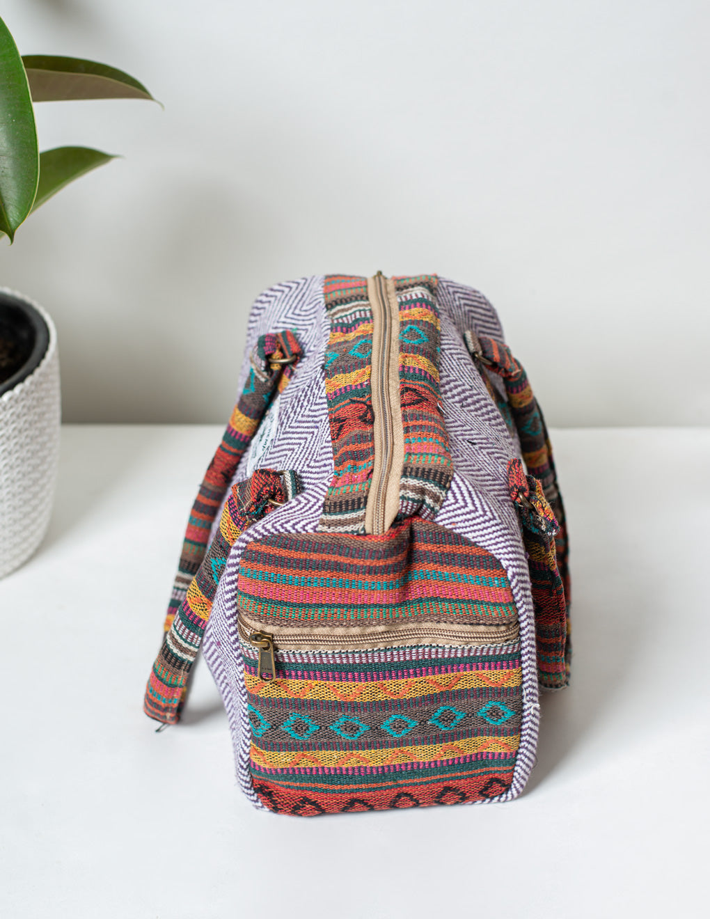 Violet Natural Fiber Duffle Handbag for Women