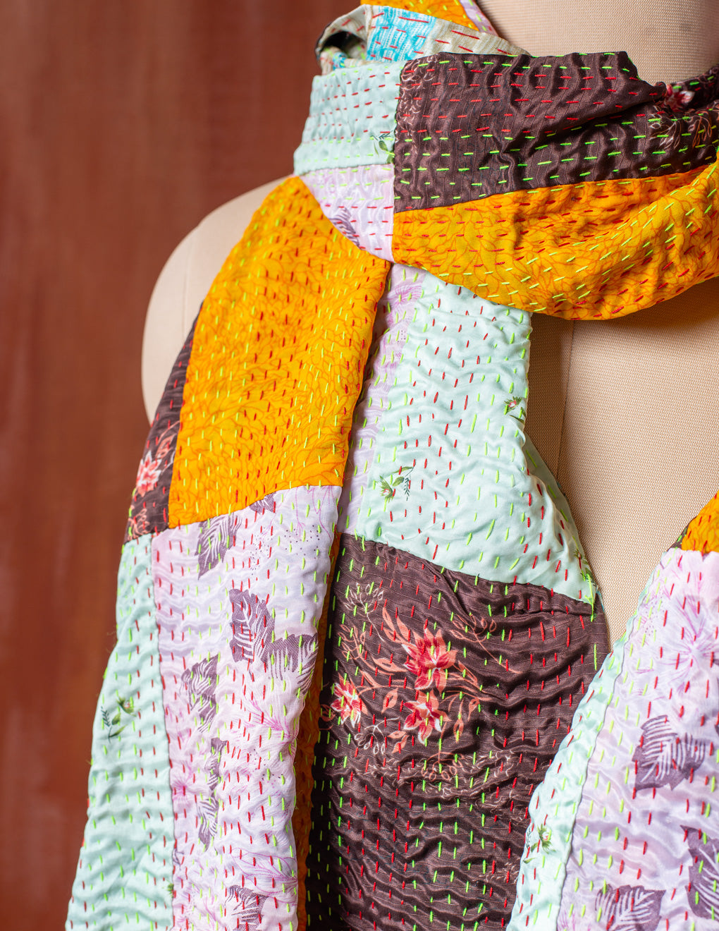 Bengal Kantha Patchwork Reversible Silk Stole