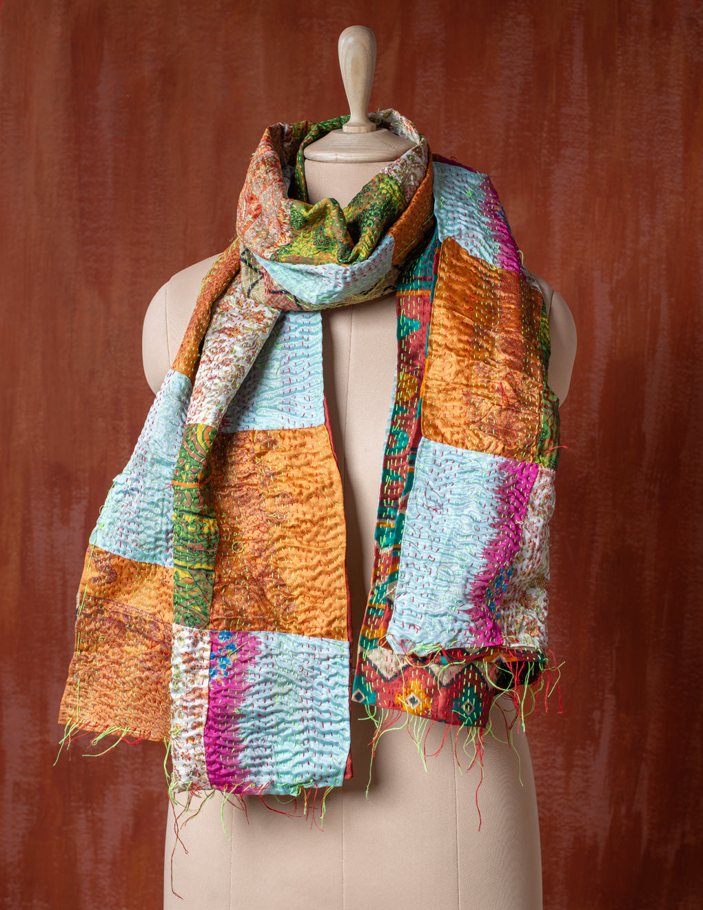 Bengal Kantha Patchwork Reversible Silk Stole