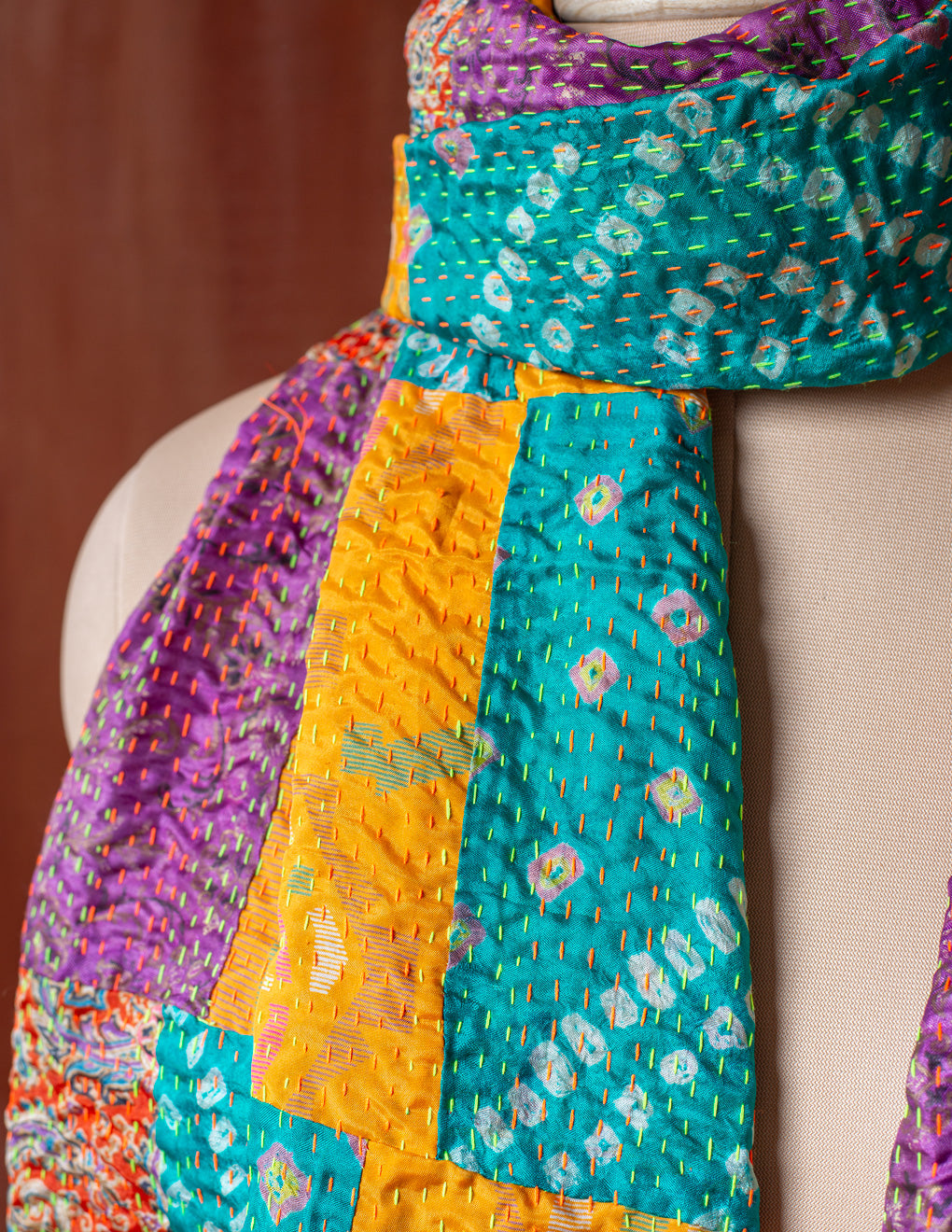 Bengal Kantha Patchwork Reversible Silk Stole