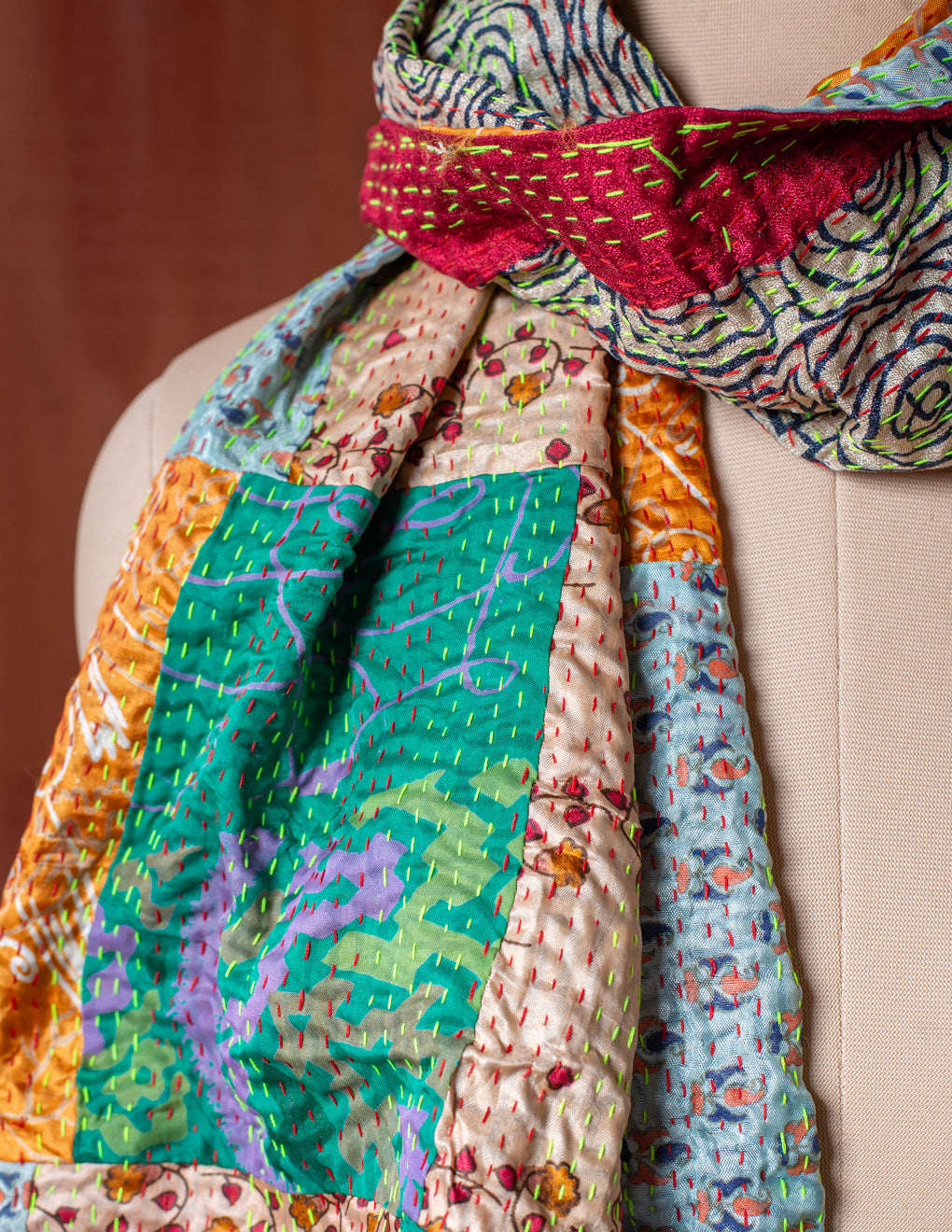 Bengal Kantha Patchwork Reversible Silk Stole