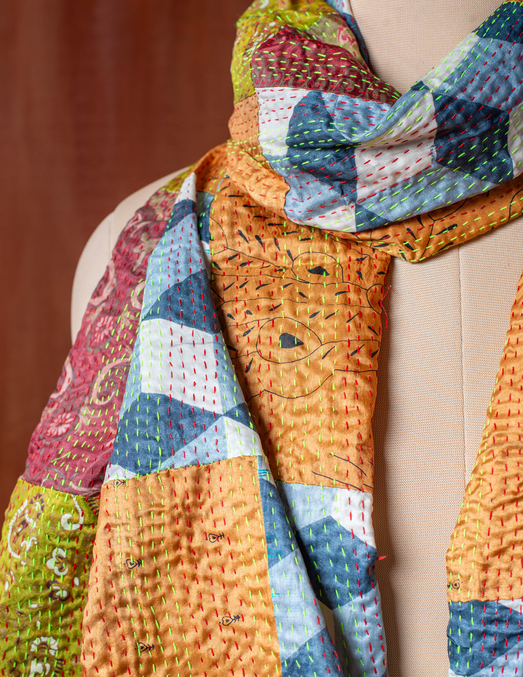 Bengal Kantha Patchwork Reversible Silk Stole