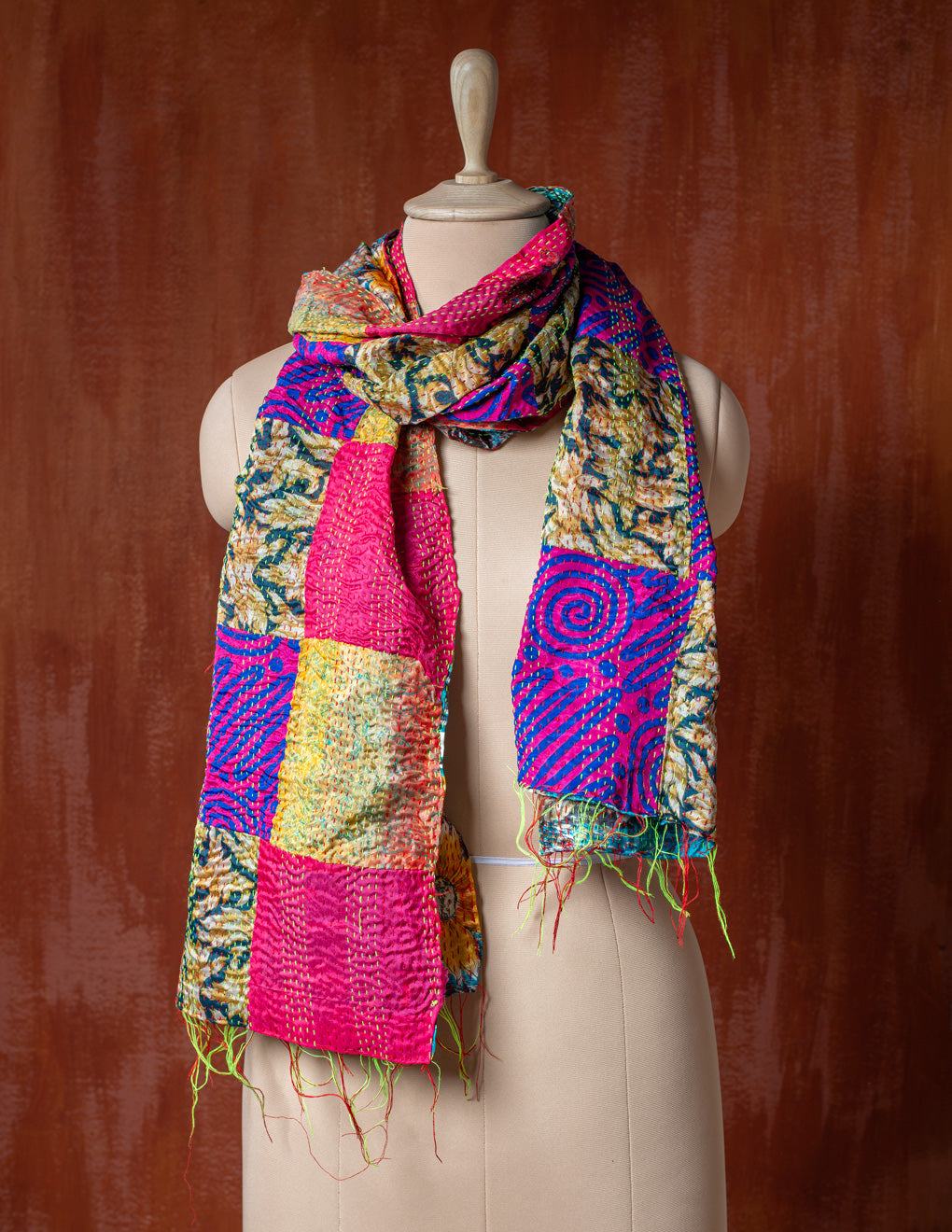 Bengal Kantha Patchwork Reversible Silk Stole
