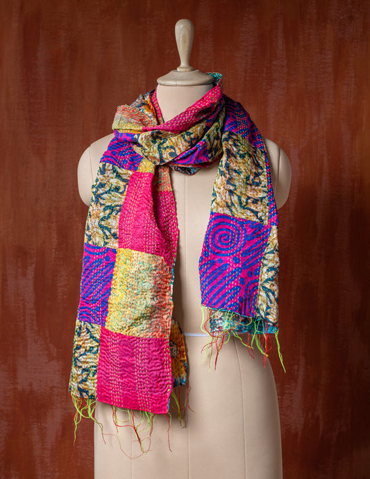 Bengal Kantha Patchwork Reversible Silk Stole