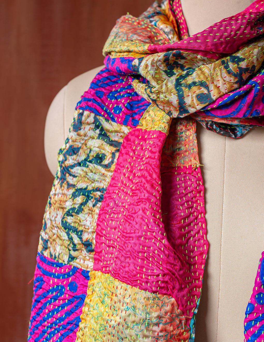 Bengal Kantha Patchwork Reversible Silk Stole