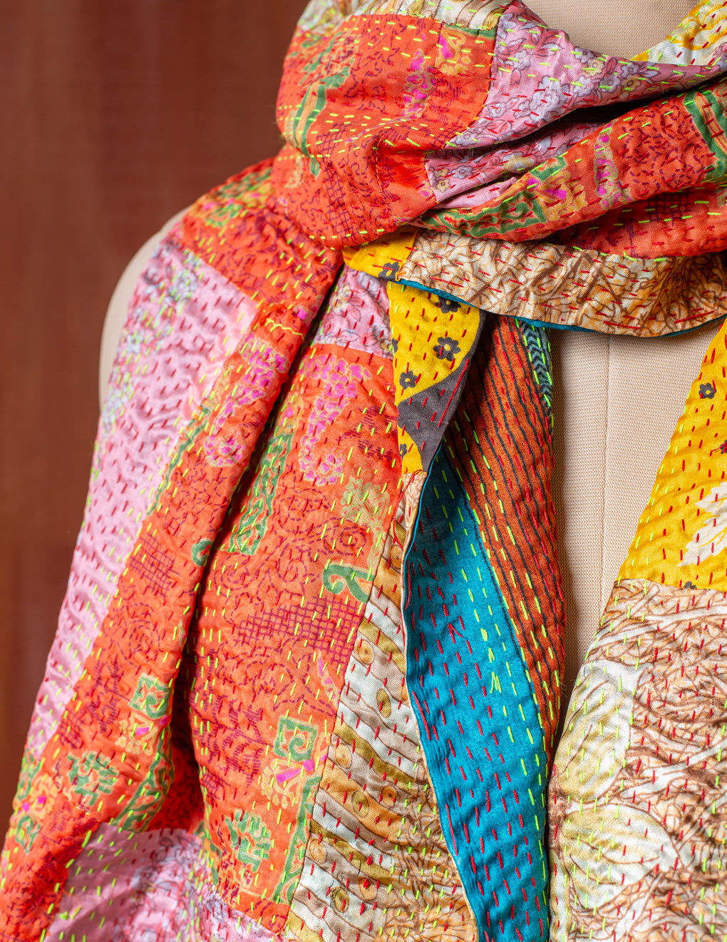 Bengal Kantha Patchwork Reversible Silk Stole