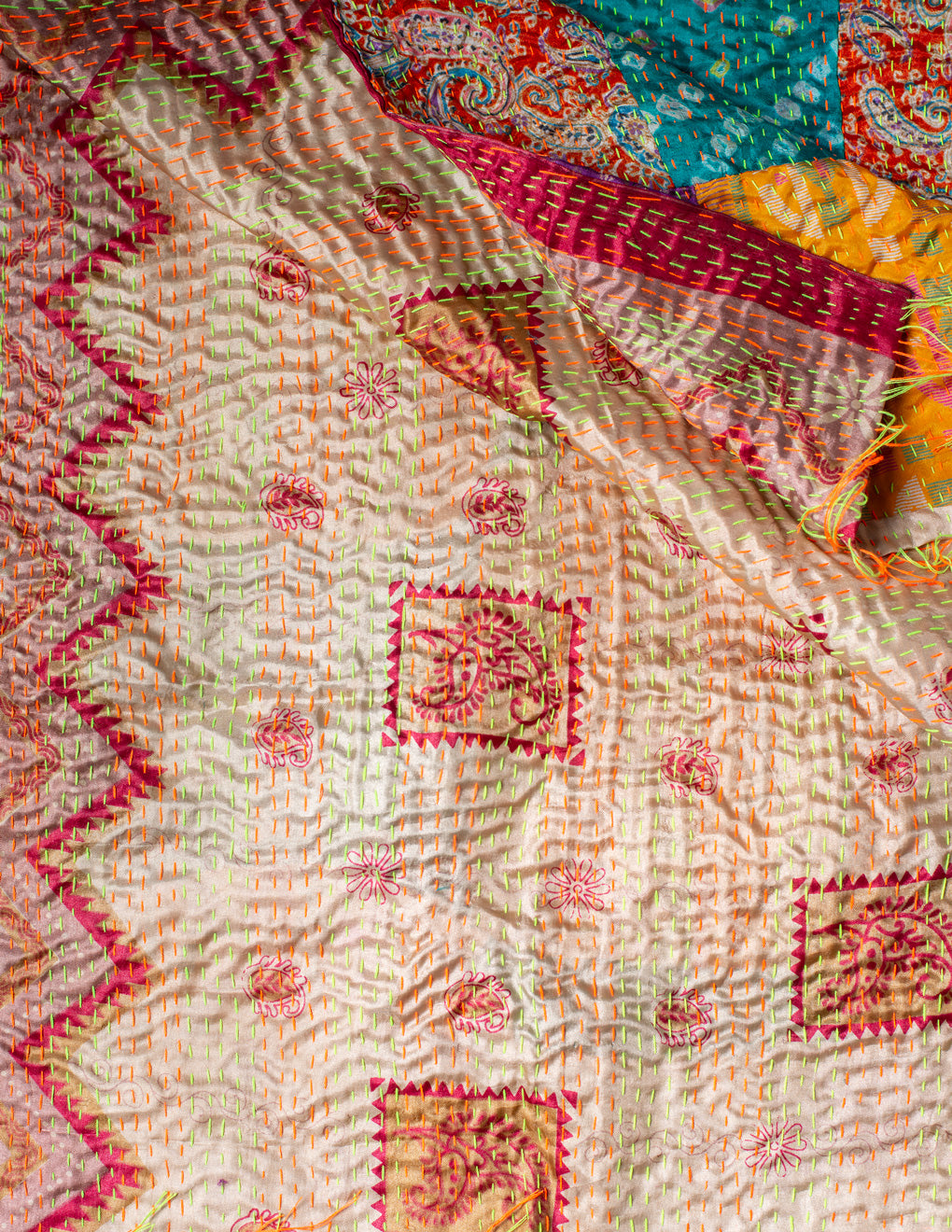 Bengal Kantha Patchwork Reversible Silk Stole