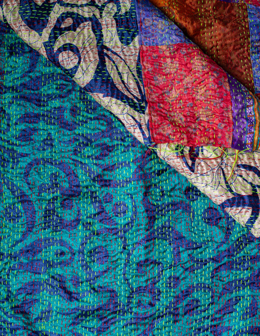 Bengal Kantha Patchwork Reversible Silk Stole