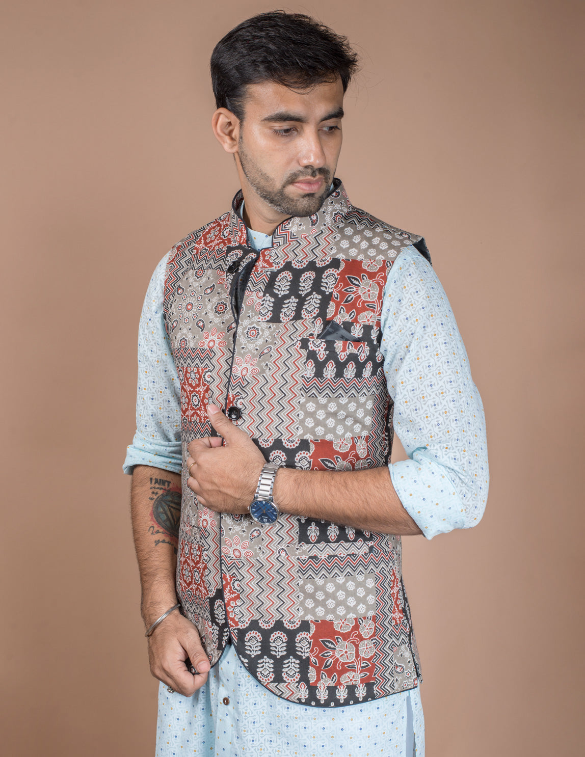 Multicolour Patch Cotton Nehru Jacket