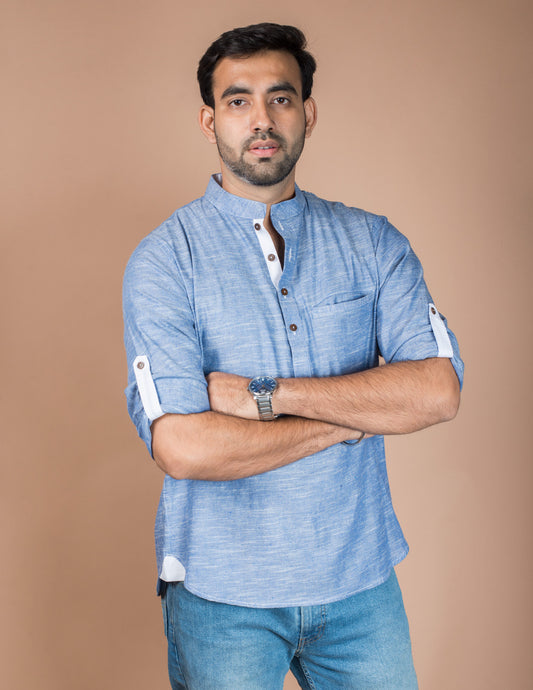 Denim Blue Cotton Short Kurta