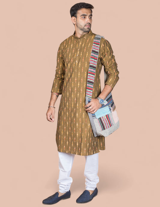 Mustard Cotton Ikkat Long Kurta
