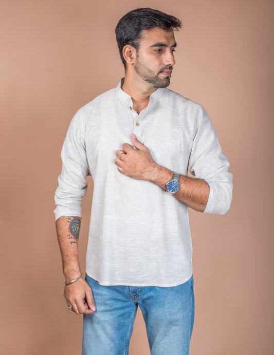 Light Grey Natural Cotton Short Kurta