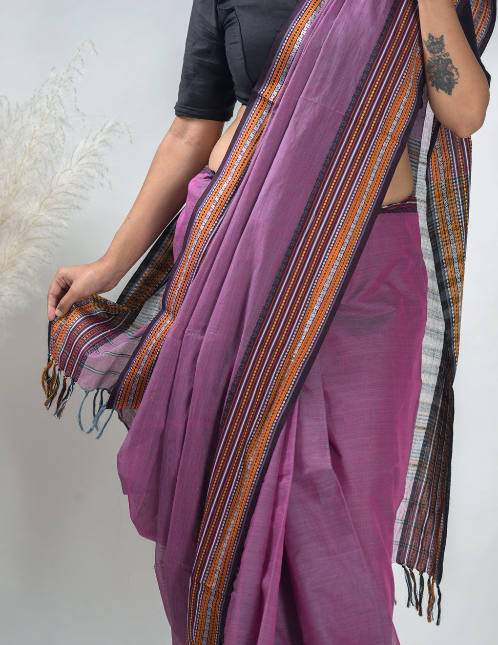 Violet Bengal Handloom Begampuri Cotton Saree