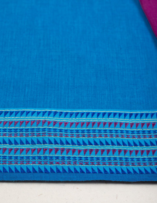 Handloom Mangalgiri Blue Cotton Unstitched Suit Set - Artytales