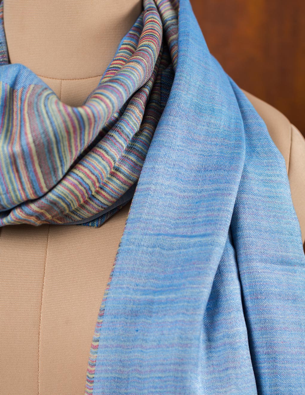 Denim Blue Reversible Stripe Modal Silk Stole