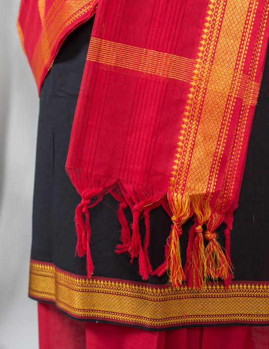 Black Handloom Mangalagiri Unstitched Suit