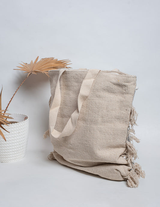 Grey & White Natural Fibre Shoulder Bag