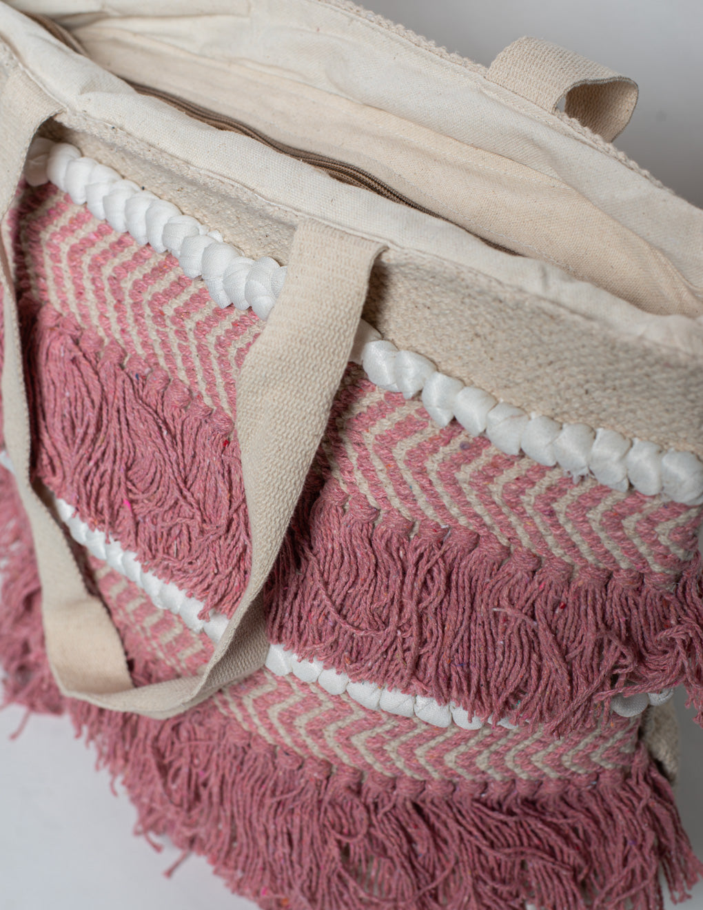 Pink & White Natural Fibre Shoulder Bag