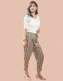 Brown Stripe Cotton Kantha Capri pant