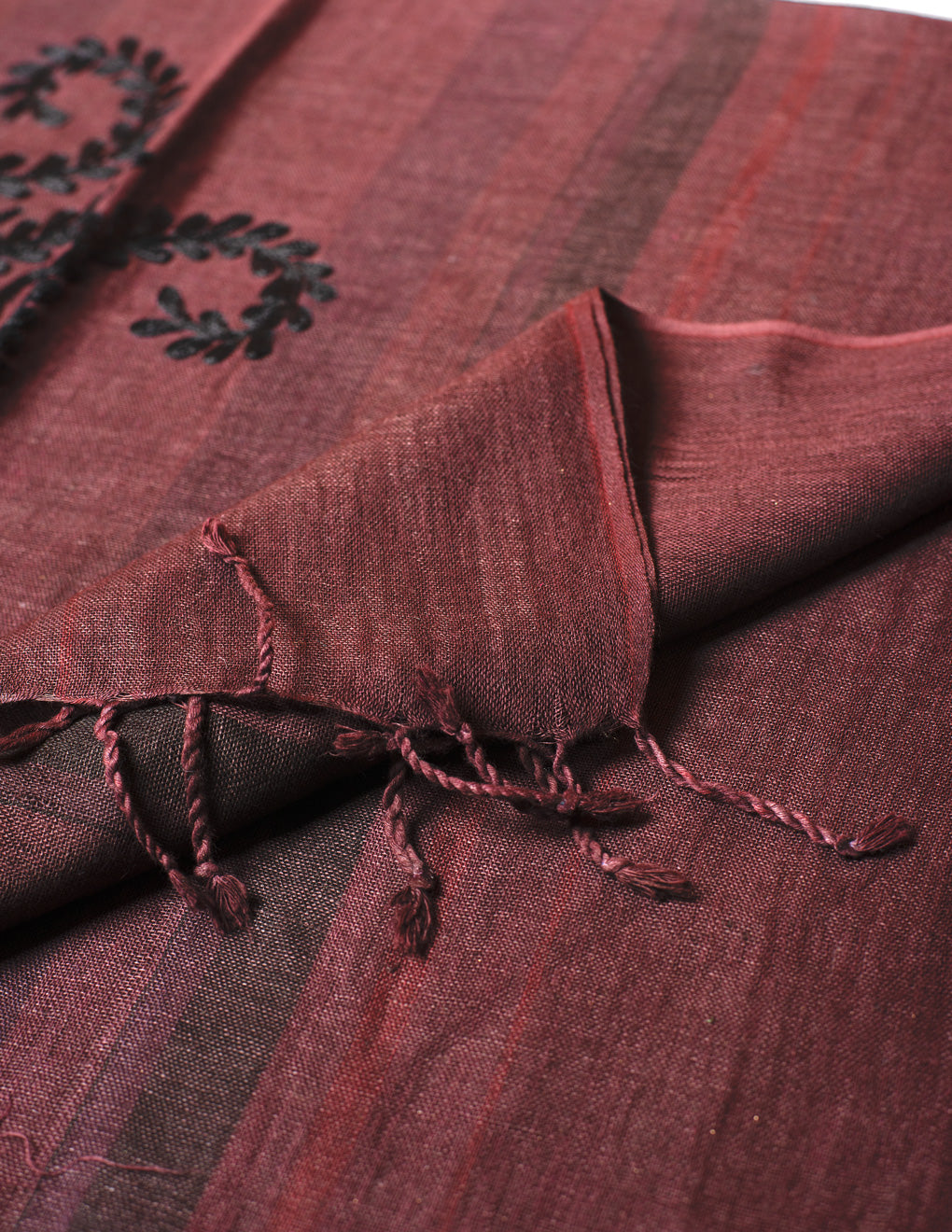 Brown Embroidery Woven Bhagalpuri Linen Stole