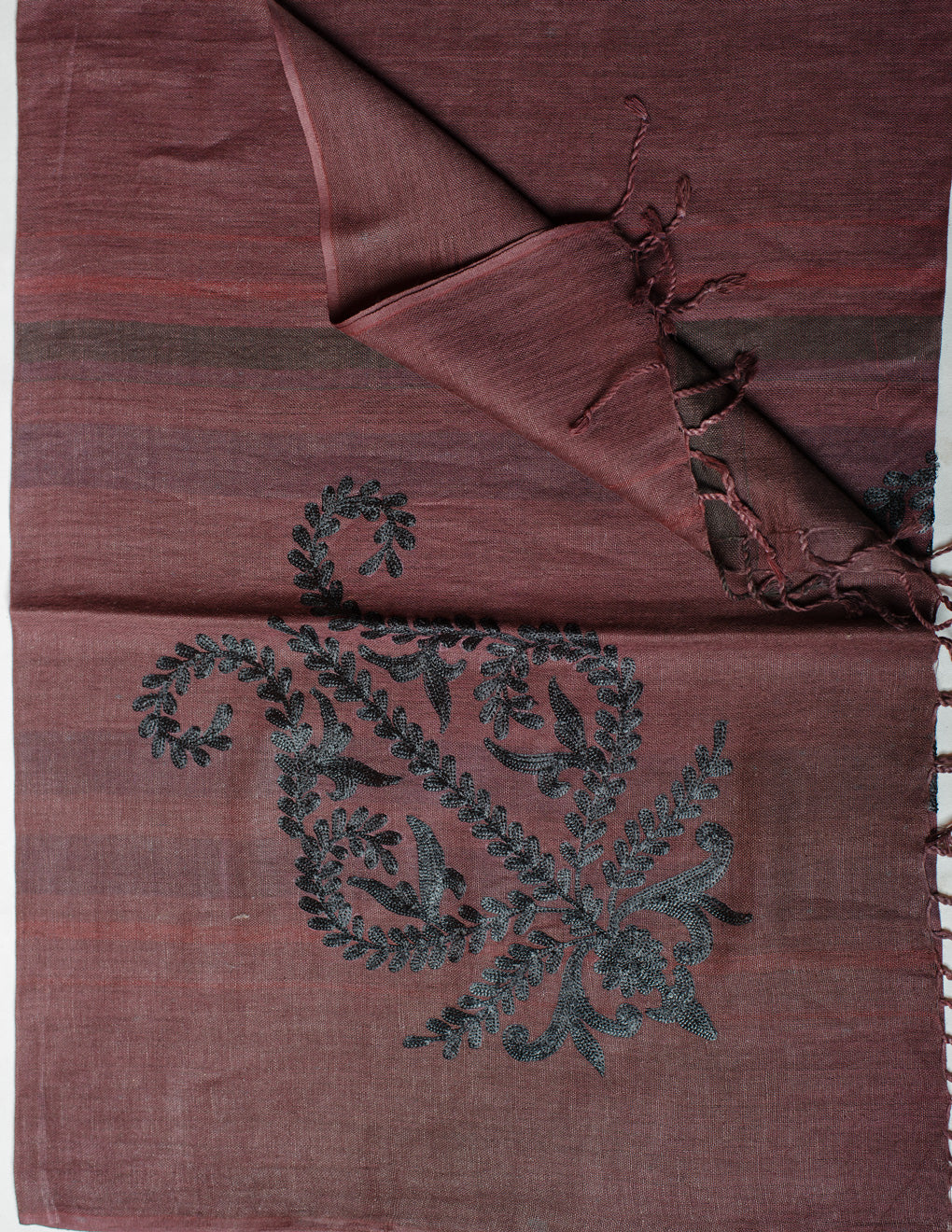 Brown Embroidery Woven Bhagalpuri Linen Stole