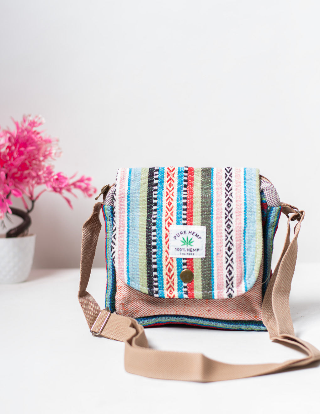 Multicolored Natural Fiber Unisex Sling Bag