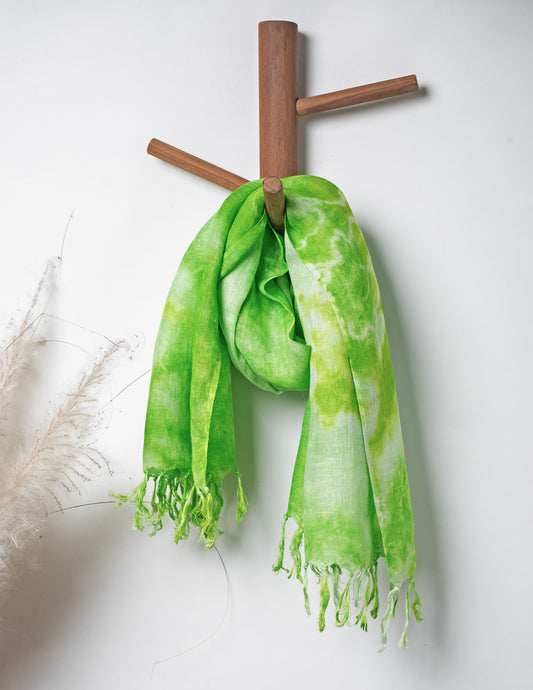 Green Shibori Woven Bhagalpuri Linen Stole