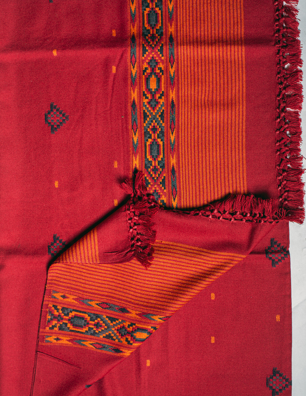 Red Buti Pure Handwoven Woollen Shawl