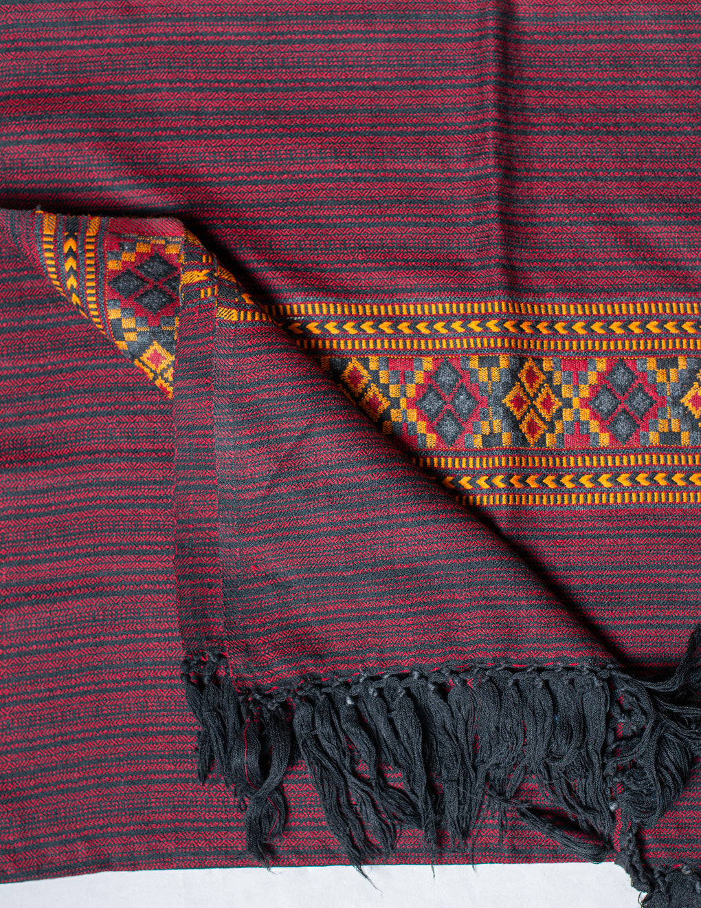 Black & Maroon Pure Handwoven Woollen Shawl