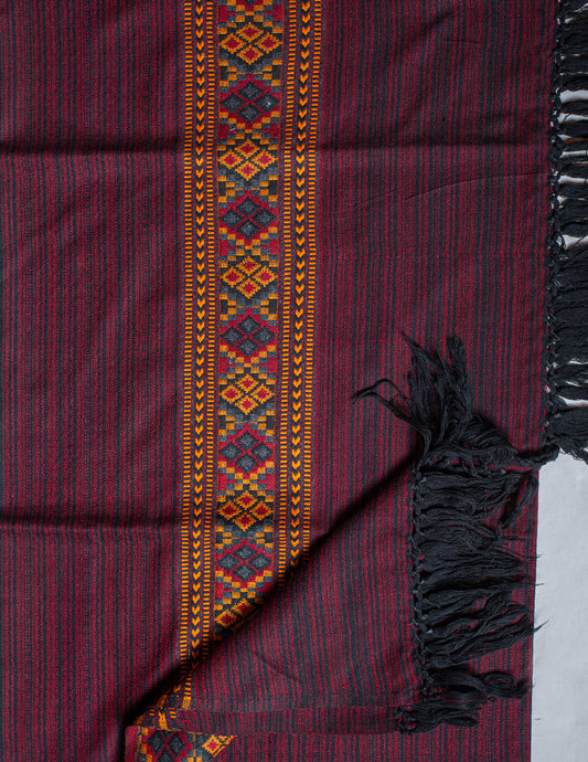 Black & Maroon Pure Handwoven Woollen Shawl